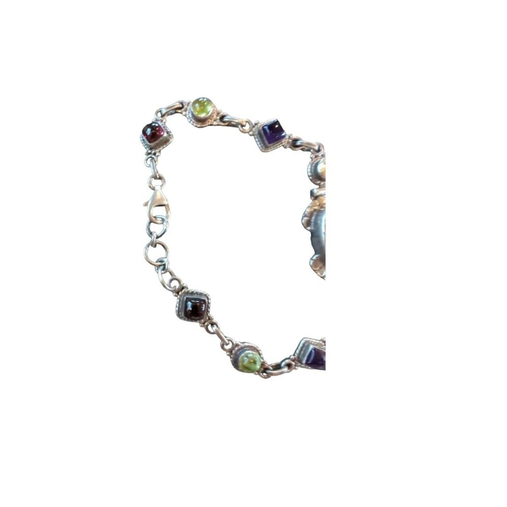 Sterling Silver Scarab Bracelet Turquoise Multicolored Gems - Picture 3 of 3